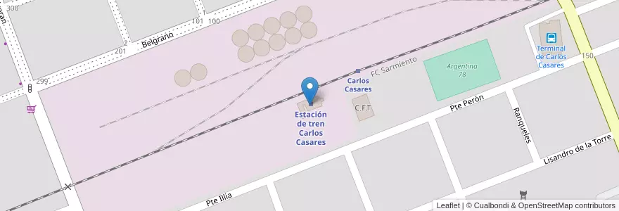 Mapa de ubicacion de Estación de tren Carlos Casares en Argentina, Provincia Di Buenos Aires, Partido De Carlos Casares, Carlos Casares.