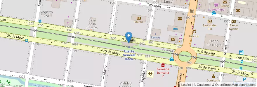 Mapa de ubicacion de Estación de Tren General Roca (Abandonada) en アルゼンチン, リオネグロ州, General Roca, Departamento General Roca, General Roca.