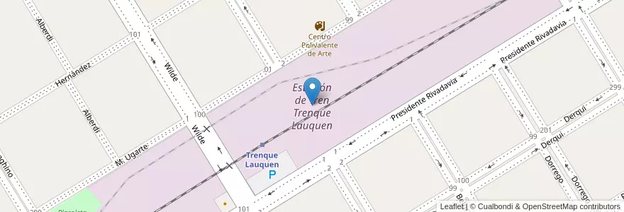 Mapa de ubicacion de Estación de Tren Trenque Lauquen en 아르헨티나, 부에노스아이레스주, Partido De Trenque Lauquen, Cuartel Chacras De Trenque Lauquen, Trenque Lauquen.