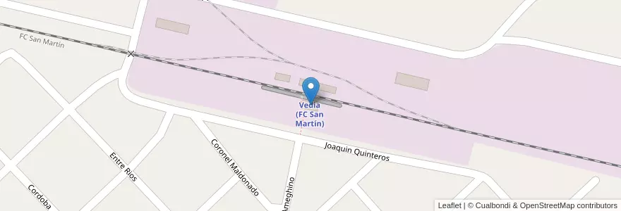 Mapa de ubicacion de Estacion de Tren Vedia en 阿根廷, 布宜诺斯艾利斯省, Partido De Leandro N. Alem.