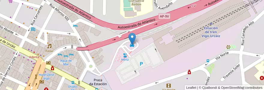 Mapa de ubicacion de Estación de tren Vigo-Urzáiz en 西班牙, Galicia / Galiza, Pontevedra, Vigo, Vigo.
