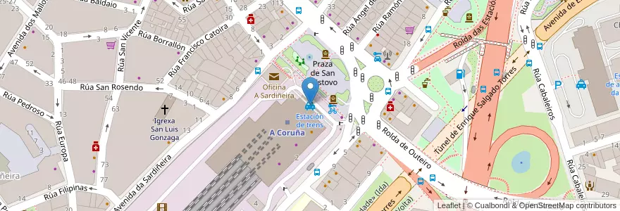 Mapa de ubicacion de Estación de trens en Espagne, Galice, A Corogne, La Corogne, La Corogne.