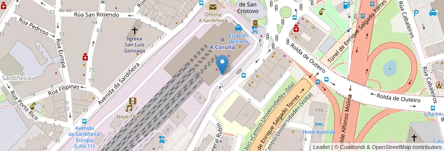 Mapa de ubicacion de Estación de trens en 스페인, Galicia / Galiza, A Coruña, A Coruña, A Coruña.