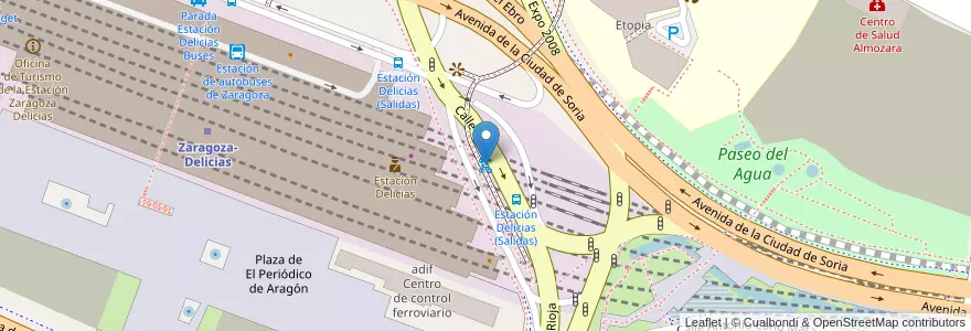 Mapa de ubicacion de Estación Intermodal Delicias (Salidas) en スペイン, アラゴン州, サラゴサ, Zaragoza, サラゴサ.