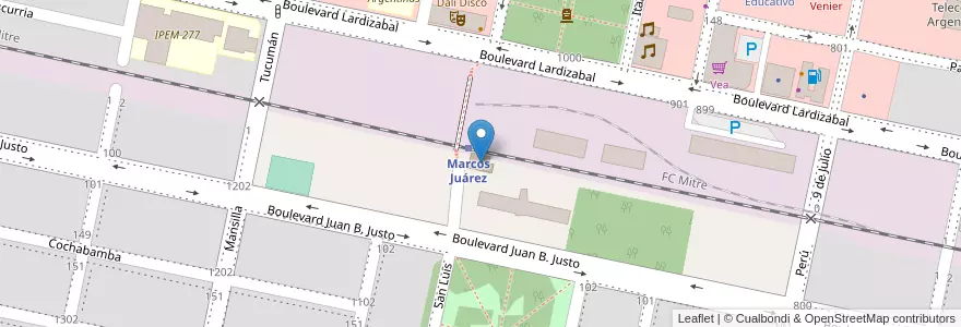 Mapa de ubicacion de Estación Marcos Juárez en Argentina, Córdoba, Departamento Marcos Juárez, Pedanía Espinillos, Municipio De Marcos Juárez.