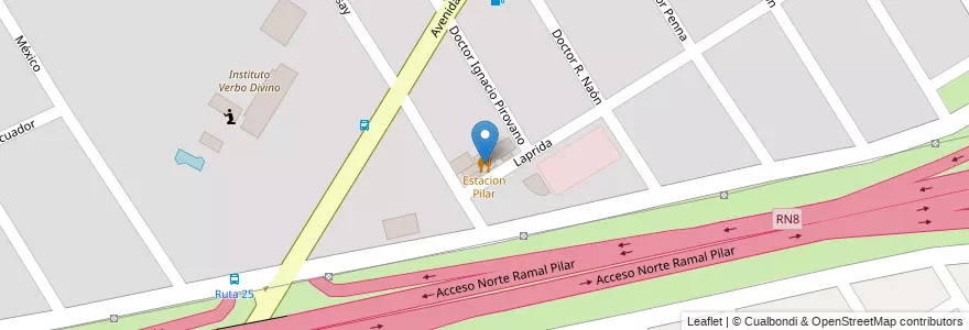 Mapa de ubicacion de Estacion Pilar en Arjantin, Buenos Aires, Partido Del Pilar, Pilar.
