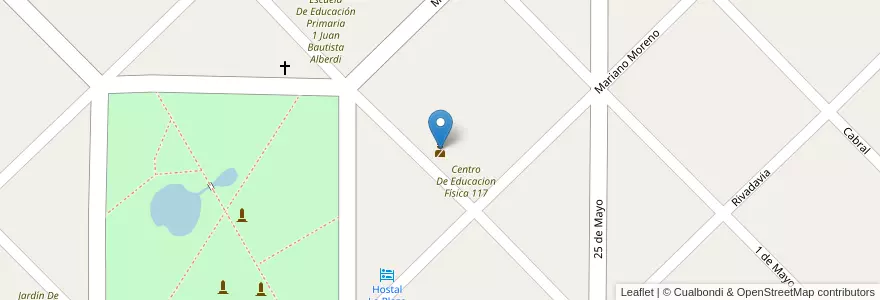 Mapa de ubicacion de Estación Policía Comunal Hipólito Yrigoyen (Henderson) en 아르헨티나, 부에노스아이레스주, Partido De Hipólito Yrigoyen.