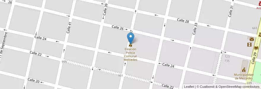 Mapa de ubicacion de Estación Policía Comunal Mercedes en アルゼンチン, ブエノスアイレス州, Partido De Mercedes, Mercedes.