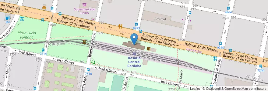 Mapa de ubicacion de Estación Rosario Central Córdoba en 아르헨티나, Santa Fe, Departamento Rosario, Municipio De Rosario, 로사리오.