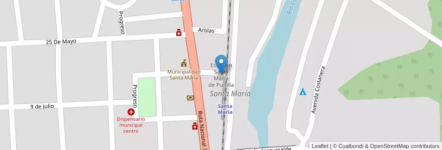 Mapa de ubicacion de Estación Santa María de Punilla en 아르헨티나, Córdoba, Departamento Punilla, Pedanía Rosario, Municipio De Santa María De Punilla, Santa María.