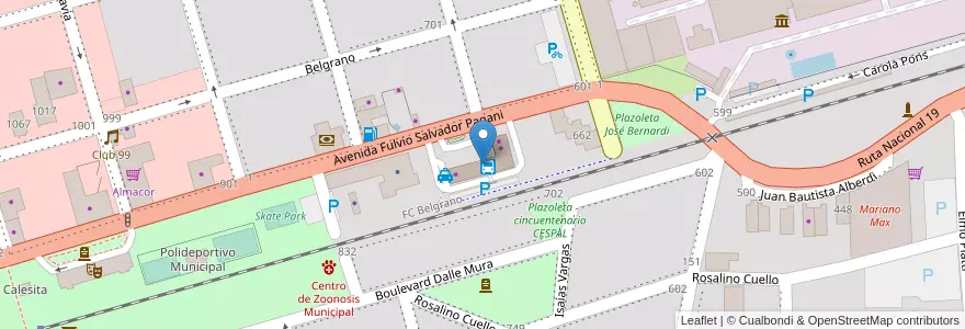 Mapa de ubicacion de Estación Terminal de Ómnibus en 아르헨티나, Córdoba, Departamento San Justo, Municipio Arroyito, Pedanía Arroyito, Arroyito.