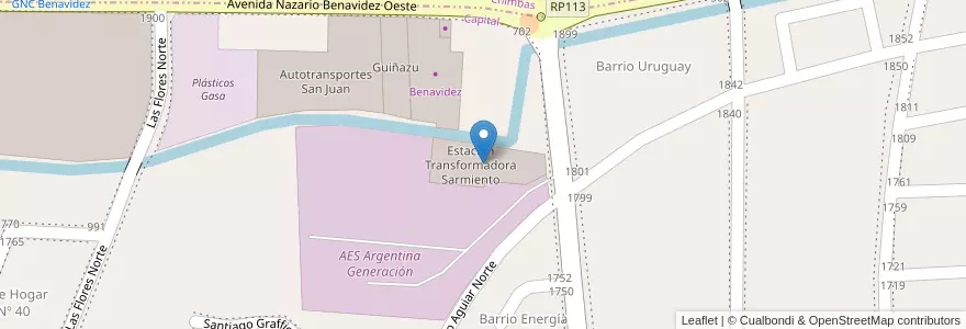 Mapa de ubicacion de Estación Transformadora Sarmiento en Argentina, San Juan, Chile, Capital.