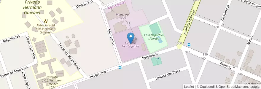 Mapa de ubicacion de Estación Tres Esquinas en 阿根廷, Misiones, Departamento Oberá.