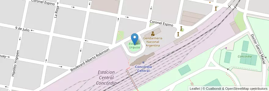 Mapa de ubicacion de Estación Urquiza en Arjantin, Entre Ríos, Departamento Concordia, Distrito Suburbios, Concordia, Concordia.