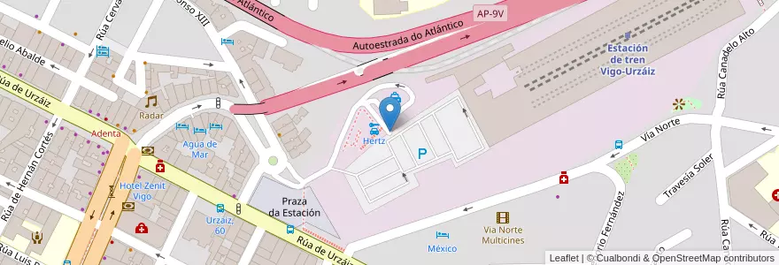 Mapa de ubicacion de Estación Vigo Urzaiz en Espagne, Galice, Pontevedra, Vigo, Vigo.