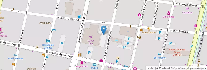 Mapa de ubicacion de Estacionamento Vea en 阿根廷, 智利, Mendoza, Departamento Capital, Ciudad De Mendoza.