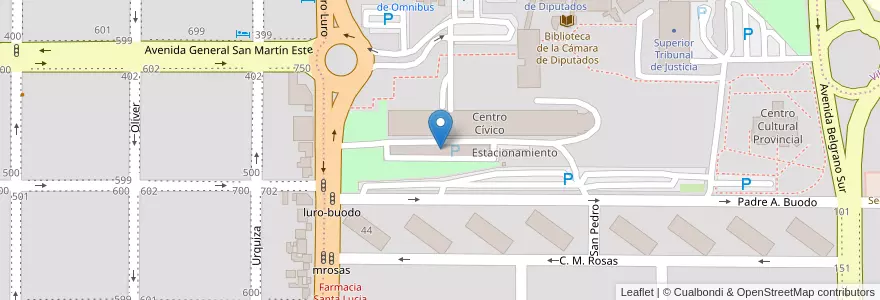 Mapa de ubicacion de Estacionamiento en Arjantin, La Pampa, Municipio De Santa Rosa, Departamento Capital, Santa Rosa.