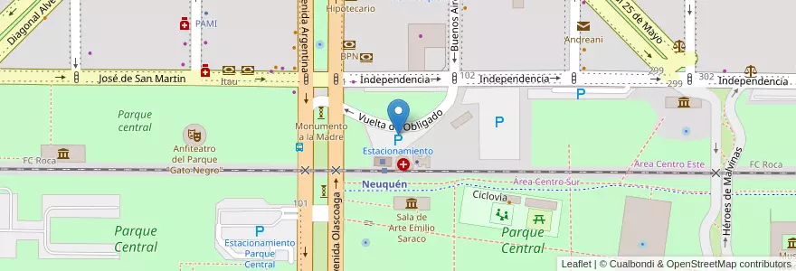 Mapa de ubicacion de Estacionamiento en آرژانتین, شیلی, استان نئوکن, Departamento Confluencia, Municipio De Neuquén, Neuquén.