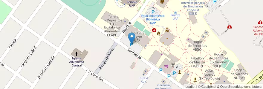 Mapa de ubicacion de Estacionamiento Auditorio UAP en الأرجنتين, إنتري ريوس, Departamento Diamante, Libertador San Martín, Distrito Palmar.