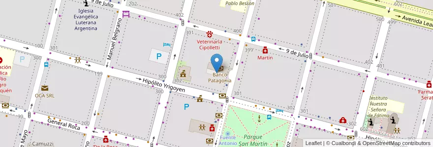 Mapa de ubicacion de Estacionamiento Banco en Argentinië, Chili, Río Negro, Cipolletti, Departamento General Roca.