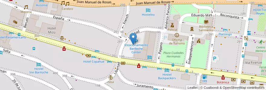 Mapa de ubicacion de Estacionamiento Bariloche Center en アルゼンチン, チリ, リオネグロ州, Departamento Bariloche, Municipio De San Carlos De Bariloche, San Carlos De Bariloche.