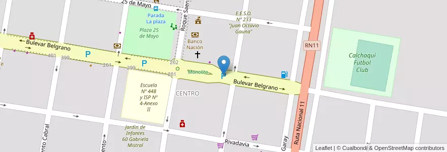 Mapa de ubicacion de Estacionamiento Bvar. Belgrano en 아르헨티나, Santa Fe, Departamento Vera, Municipio De Calchaquí.