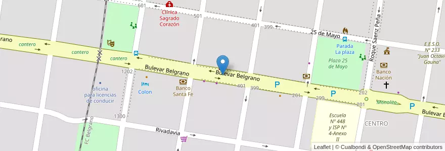 Mapa de ubicacion de Estacionamiento Bvar. Belgrano en Arjantin, Santa Fe, Departamento Vera, Municipio De Calchaquí.