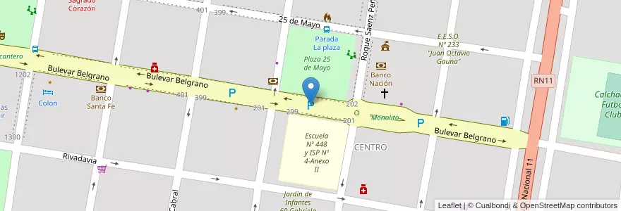Mapa de ubicacion de Estacionamiento Bvar. Belgrano en 아르헨티나, Santa Fe, Departamento Vera, Municipio De Calchaquí.