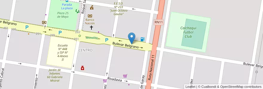 Mapa de ubicacion de Estacionamiento Bvar. Belgrano en Argentine, Santa Fe, Departamento Vera, Municipio De Calchaquí.