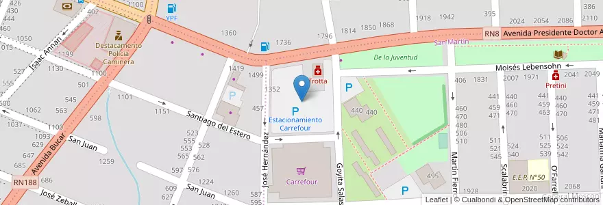 Mapa de ubicacion de Estacionamiento Carrefour en Argentina, Buenos Aires, Partido De Pergamino.