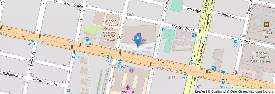 Mapa de ubicacion de Estacionamiento Carrefour en 아르헨티나, Santa Fe, Departamento Rosario, Municipio De Rosario, 로사리오.