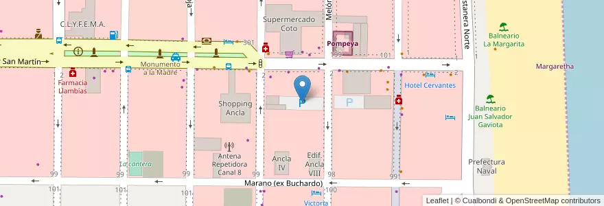 Mapa de ubicacion de Estacionamiento Coto en Arjantin, Partido De La Costa, Mar De Ajó.