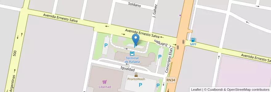 Mapa de ubicacion de Estacionamiento de buses en Arjantin, Santa Fe, Departamento Castellanos, Municipio De Rafaela.