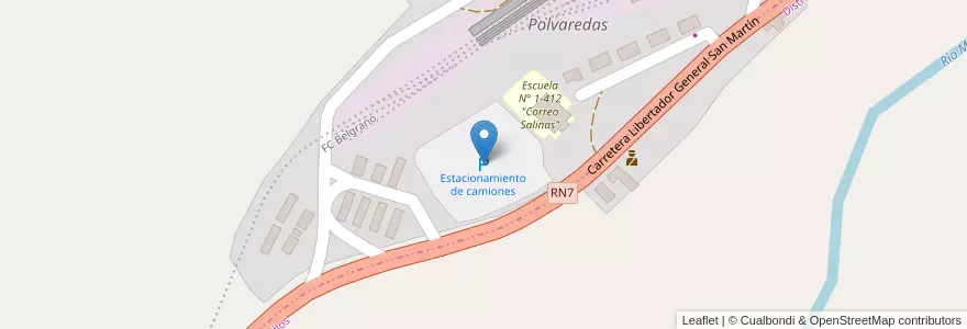 Mapa de ubicacion de Estacionamiento de camiones en 아르헨티나, 칠레, Mendoza, Departamento Luján De Cuyo, Distrito Uspallata, Distrito Potrerillos.