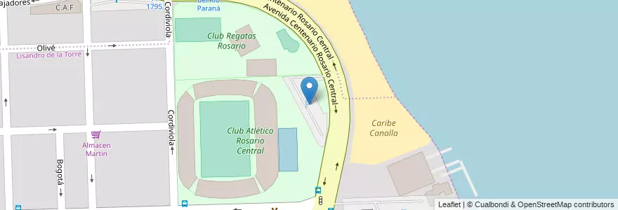 Mapa de ubicacion de Estacionamiento de Central en 아르헨티나, Santa Fe, Departamento Rosario, Municipio De Rosario, 로사리오.