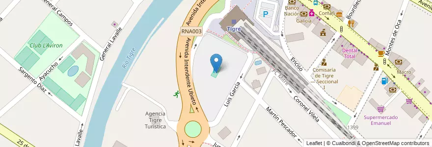 Mapa de ubicacion de Estacionamiento de la estación de trenes de Tigre en آرژانتین, استان بوئنوس آیرس, Partido De Tigre, Tigre.