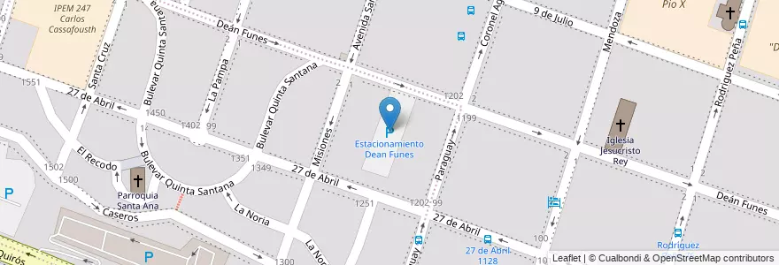 Mapa de ubicacion de Estacionamiento Dean Funes en Аргентина, Кордова, Departamento Capital, Pedanía Capital, Córdoba, Municipio De Córdoba.
