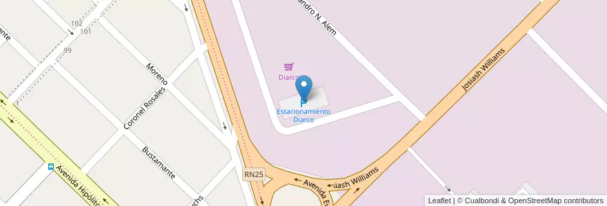 Mapa de ubicacion de Estacionamiento Diarco en Arjantin, Chubut, Trelew, Departamento Rawson.
