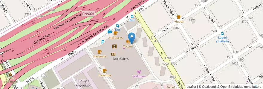 Mapa de ubicacion de Estacionamiento Dot Baires, Saavedra en Arjantin, Ciudad Autónoma De Buenos Aires, Comuna 12, Partido De Vicente López, Buenos Aires, Vicente López.