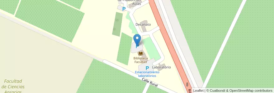 Mapa de ubicacion de estacionamiento edificio central en Argentinië, Chili, Río Negro, Municipio De Cinco Saltos, Departamento General Roca.