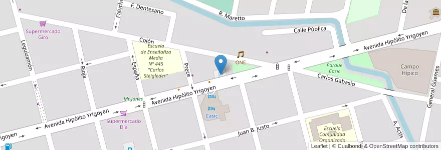 Mapa de ubicacion de Estacionamiento Hostal Casic en アルゼンチン, サンタフェ州, Departamento Castellanos, Municipio De Sunchales.