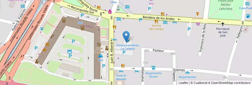 Mapa de ubicacion de Estacionamiento La Caldera en Argentinien, Chile, Mendoza, Departamento Guaymallén, Distrito San José.