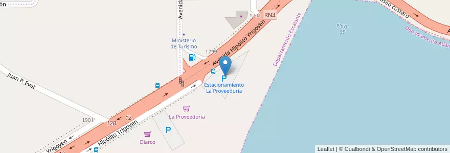 Mapa de ubicacion de Estacionamiento La Proveeduria en Arjantin, Chubut, Departamento Escalante, Comodoro Rivadavia.