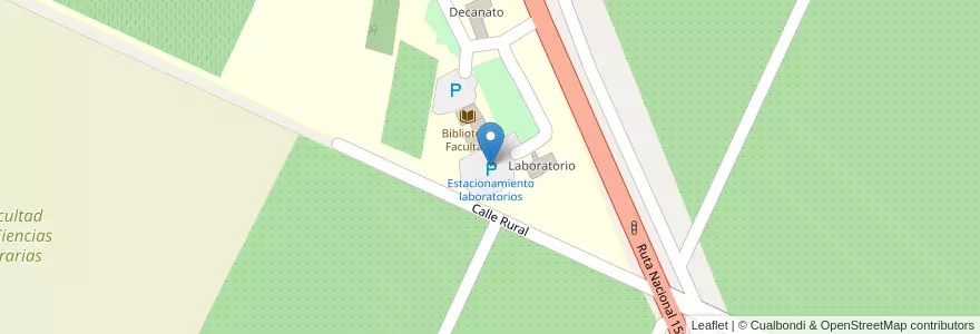 Mapa de ubicacion de Estacionamiento laboratorios en آرژانتین, شیلی, استان ریو نگرو، آرژانتین, Municipio De Cinco Saltos, Departamento General Roca.