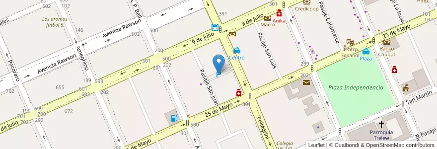 Mapa de ubicacion de Estacionamiento Librería AyB en Arjantin, Chubut, Trelew, Departamento Rawson.