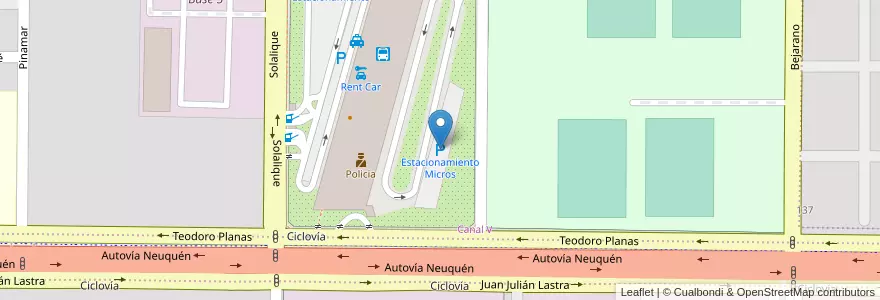 Mapa de ubicacion de Estacionamiento Micros en Argentina, Cile, Provincia Di Neuquén, Departamento Confluencia, Municipio De Neuquén, Neuquén.