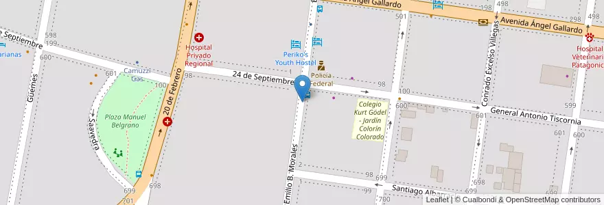 Mapa de ubicacion de estacionamiento morales 640 en آرژانتین, شیلی, استان ریو نگرو، آرژانتین, Departamento Bariloche, Municipio De San Carlos De Bariloche, San Carlos De Bariloche.