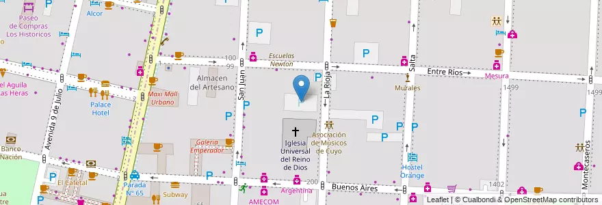 Mapa de ubicacion de Estacionamiento Privado (Iglesia) en Arjantin, Şili, Mendoza, Departamento Capital, Ciudad De Mendoza, Sección 3ª Parque O'Higgins.