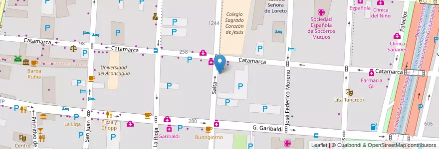 Mapa de ubicacion de Estacionamiento San Cayetano en 아르헨티나, 칠레, Mendoza, Departamento Capital, Ciudad De Mendoza, Sección 3ª Parque O'Higgins.