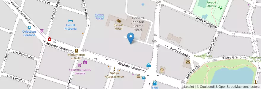 Mapa de ubicacion de Estacionamiento Sierras Hotel en 阿根廷, Córdoba, Departamento Santa María, Pedanía Alta Gracia, Municipio De Alta Gracia, Alta Gracia.